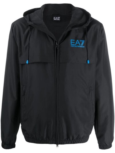 Abrigos Ea7 Emporio Armani Layered Estilo Printed Logo Windbreaker Hombre Negras | C5P9ZKWV