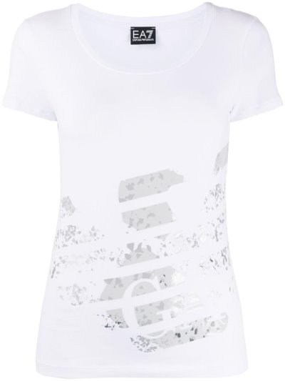 Camiseta Ea7 Emporio Armani Eagle Logo Print Mujer Blancas | AEHR27KW