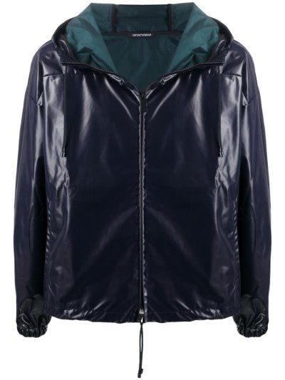 Chaquetas Armani Emporio Faux Cuero Encapuchado Hombre Azules | 1M1GBDKT