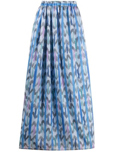 Falda Armani Emporio Geometric Print Maxi Mujer Azules Gris | 83LBMWBR
