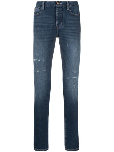 Jeans Armani Emporio Distressed Mid Rise Skinny Hombre Azules | QIPP62YW