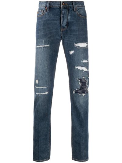 Jeans Armani Emporio Distressed Straight Hombre Azules | CD9I3TOW