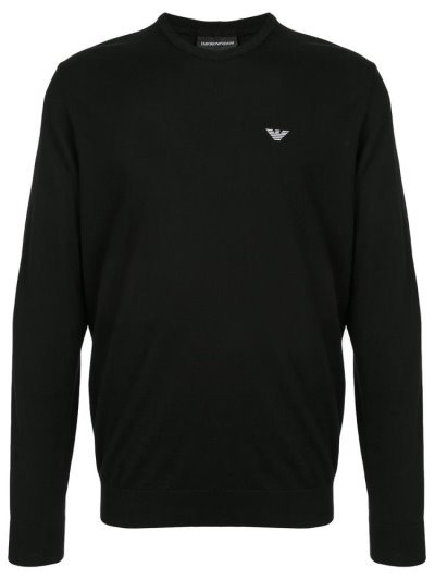 Jerséis Armani Emporio Embroidered Logo Hombre Negras Blancas | 0S6YGZ01