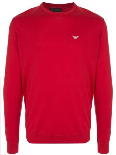 Jerséis Armani Emporio Embroidered Logo Crew Neck Hombre Rojas | TH9OINHE