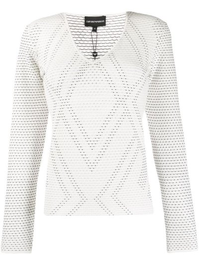 Jerséis Armani Emporio Geometric Pattern Knit Mujer Blancas | VT4VBW2N