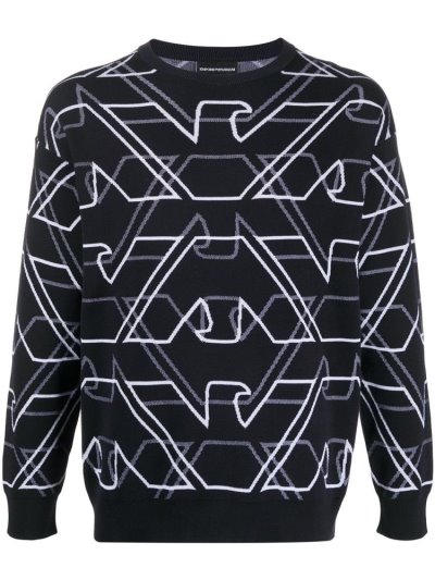 Jerséis Armani Emporio Stitched Logo Hombre Azules | C3KZS1YK