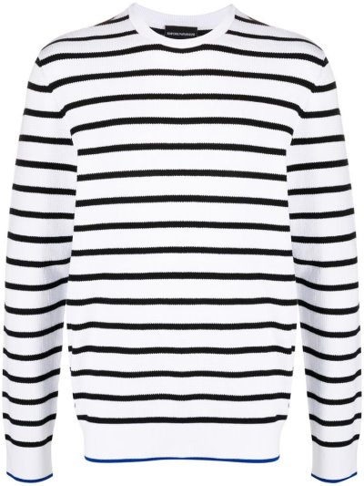 Jerséis Armani Emporio Striped Long Sleeve Hombre Blancas Azules | PB99GDBZ