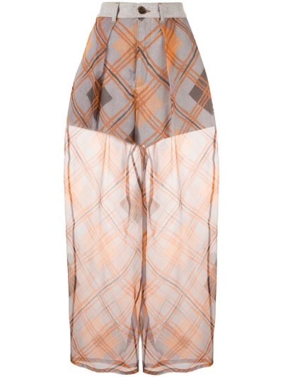 Pantalones Armani Emporio Oversized Check Sheer Mujer Gris Naranjas | 76UECSJ1
