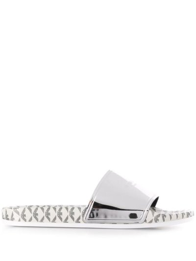 Sandalias de Diapositivas Armani Emporio Logo Print Planos Mujer Plateadas | ENTWTZ1I
