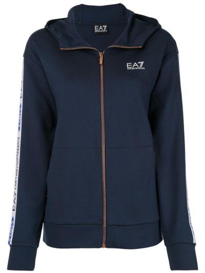 Sudadera Con Capucha Ea7 Emporio Armani Logo Tape Zip Up Mujer Azules Blancas | 375KC4BO
