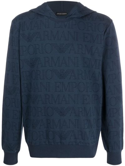 Sudadera Con Capucha Armani Emporio Logo Print Hombre Azules | O23ASCAE