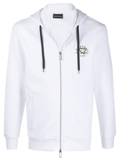 Sudadera Con Capucha Armani Emporio Logo Zipped Drawstring Hombre Blancas | XJSV9JPW