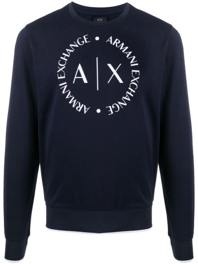 Sudaderas Armani Exchange Printed Logo Crest Hombre Azules | MJL3Q9OG