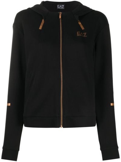 Sudaderas Ea7 Emporio Armani Metallic Trim Encapuchado Mujer Negras | S73XIE1Q