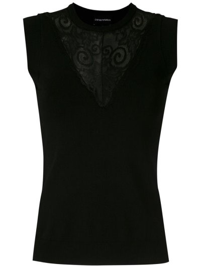Tank Tops Armani Emporio Encaje Panel Mujer Negras | POS851M7