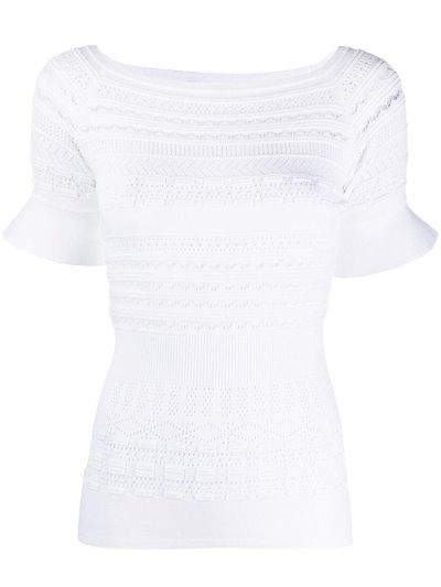 Tops Armani Emporio Pointelle Knit Ruffle Cuff R Mujer Blancas | 57HEAPEA