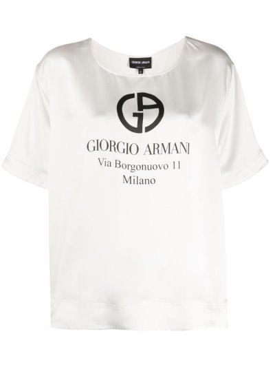 Tops Giorgio Armani Address Print Silk Mujer Blancas | K5XO8U3H